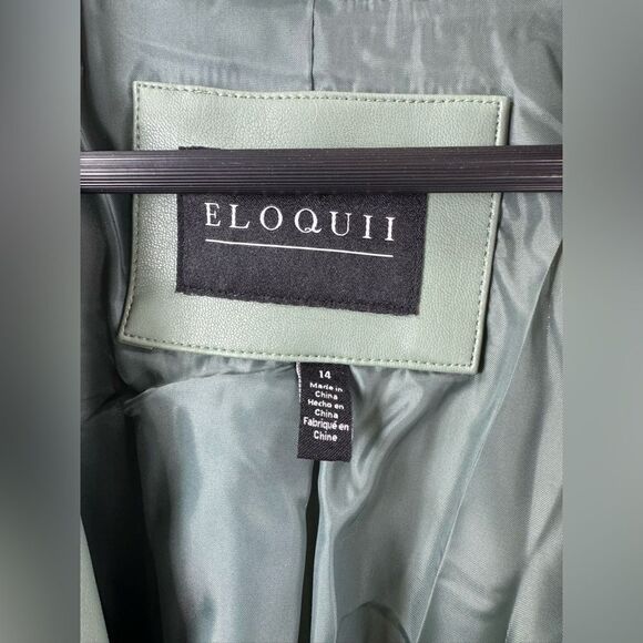 ELOQII Green Single Button Faux Leather Blazer Size 14 - Picture 3 of 11